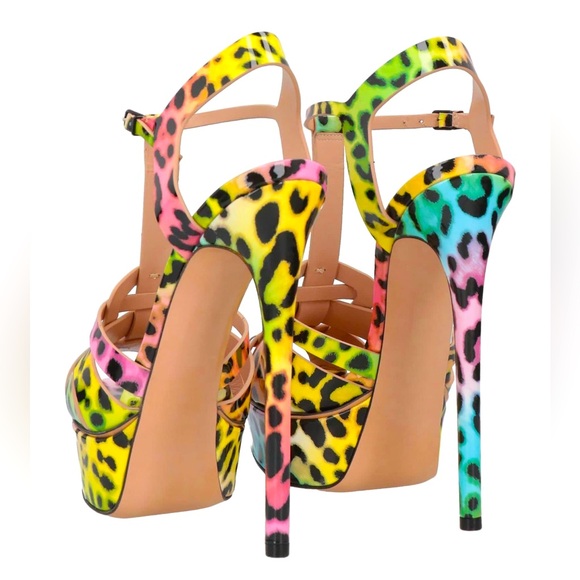 NEW CASADEI FLORA Leopard Colorful Patent Leather Platform Sandal Heels EU 38.5 - Picture 6 of 13